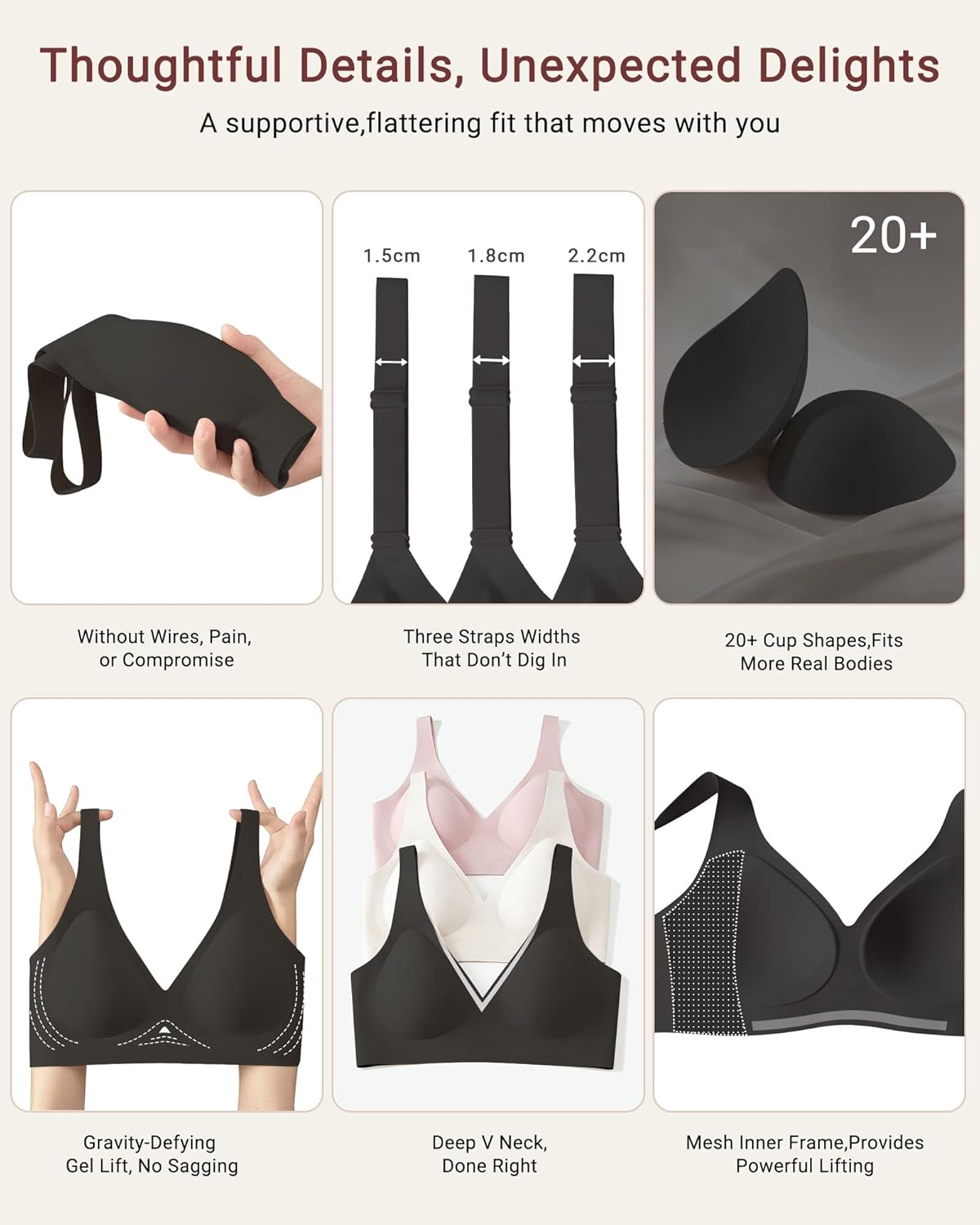 As Fairy 2026 Deep V Wireless Push Up Bras for Women Soft Support Bra with Lift Comfortable T-Shirt Bra for Daily Wear