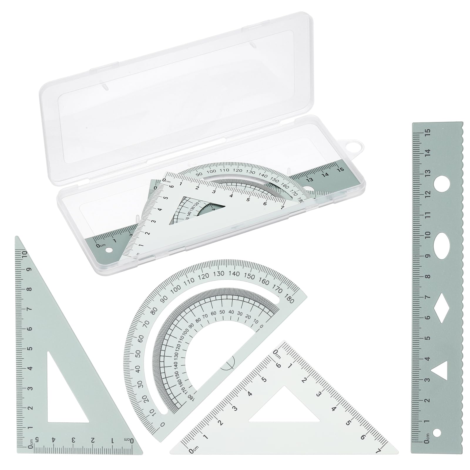 PATIKIL Geometry Set, 6 Inch Aluminum Ruler & 2 Triangles, Metal Protractor Ruler Math Drafting Measuring Tool for Home Office Math Drawing Engineering Art,Gradient Green