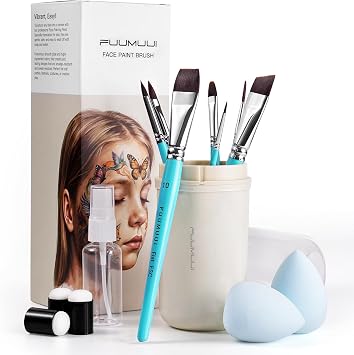 Fuumuui Face Paint Brush Set with 7 Variety Shaped Brushes Sponge Spray Bottle Brushes Holder & Finger Brush for Kids & Adults Body Face Painting Halloween Festivals Cosplay Party Makeup Kit