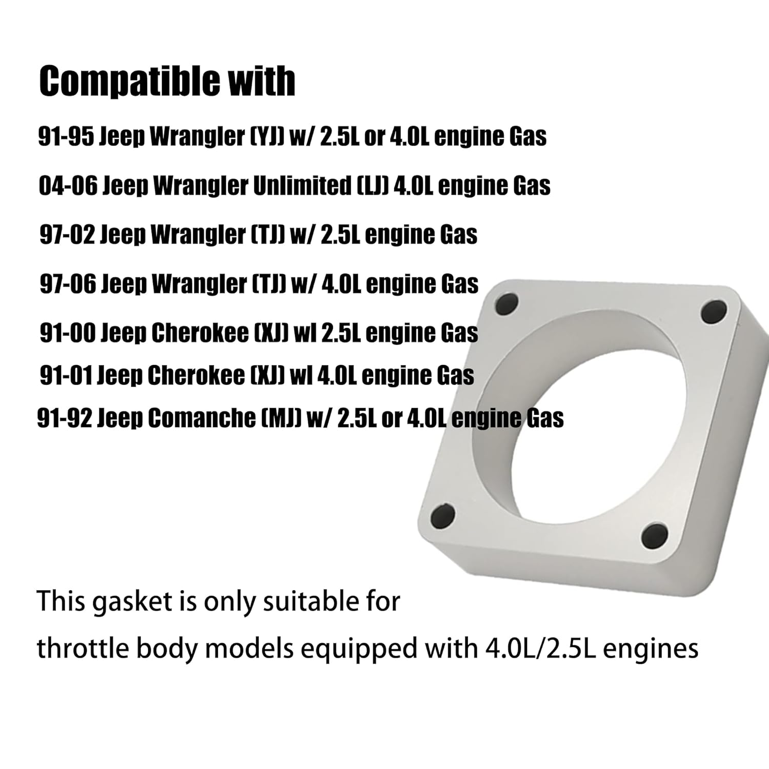 iFJF Throttle Body Spacer 1068 4 Bolts Replacement for TJ YJ 1987-2006 XJ 1984-2001