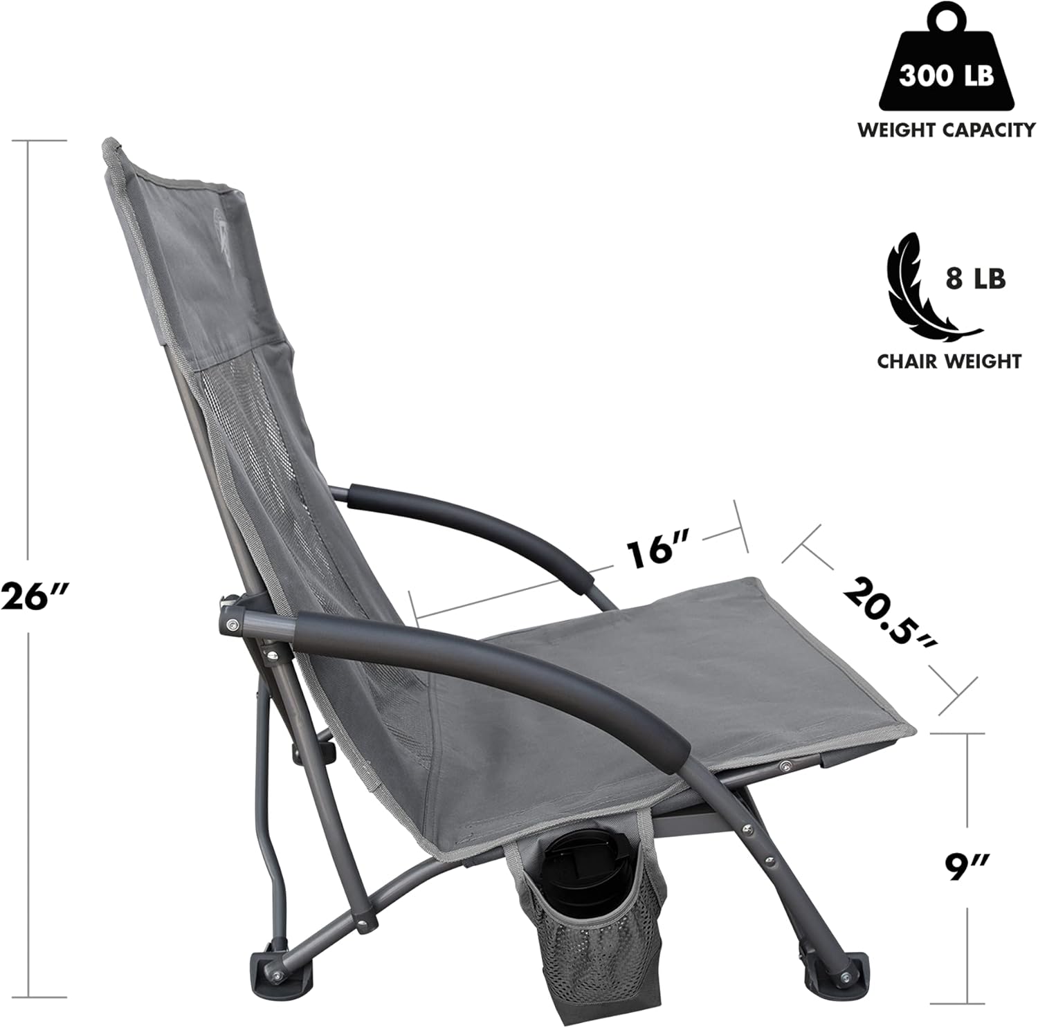 E-Z UP Low Sling Outdoor Folding Chair, Gray