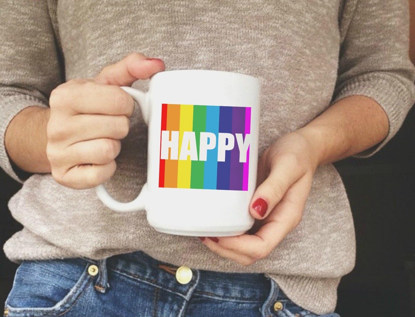 Rainbow Happy 15 oz Coffee Mug, Looks Like The mug From Big Bang Theory, Funny, Quote, TV, Original Gift Idea from For You By Rose, 8 Different mugs, Make It A Set