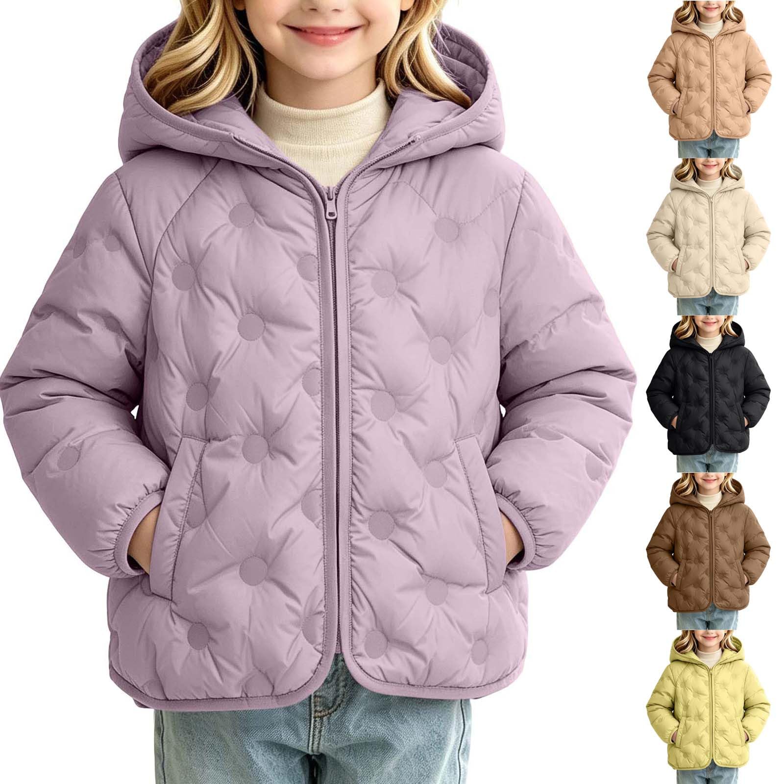 Chaqueta acolchada con capucha para niñas de 3 a 12 años con cremallera