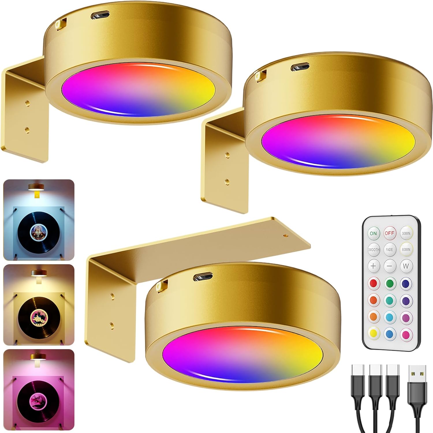 Wireless Rechargeable Above Picture Lights for Wall, 3 Pack 2600mAh Battery Art Light for Paintings Cordless Over Photo Frame Lights LED Gallery Lamp Remote Magnetic Puck Lighting for Poster Artwork