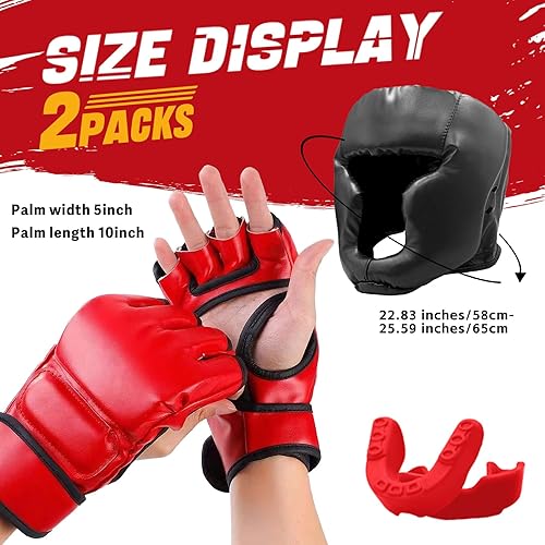 Miniatura 2 de Juego de 14 piezas de equipo de boxeo para principiantes, incluye 2 pares de guantes de boxeo de 6 onzas, casco para la cabeza, vendas de mano,