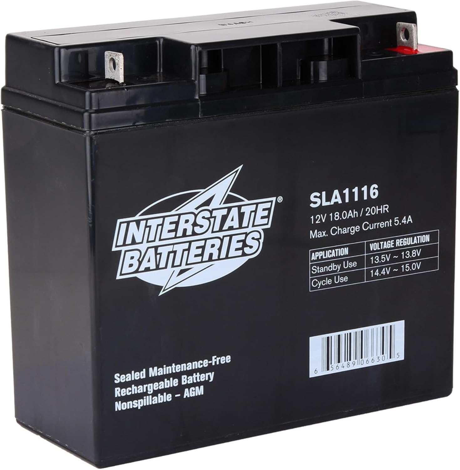 Interstate Batteries 12V 18Ah Battery (Nut & Bolt Terminal) SLA AGM VRLA Rechargeable Replacement for Solar Power, Generators, Medical Devices, Fences (SLA1116)
