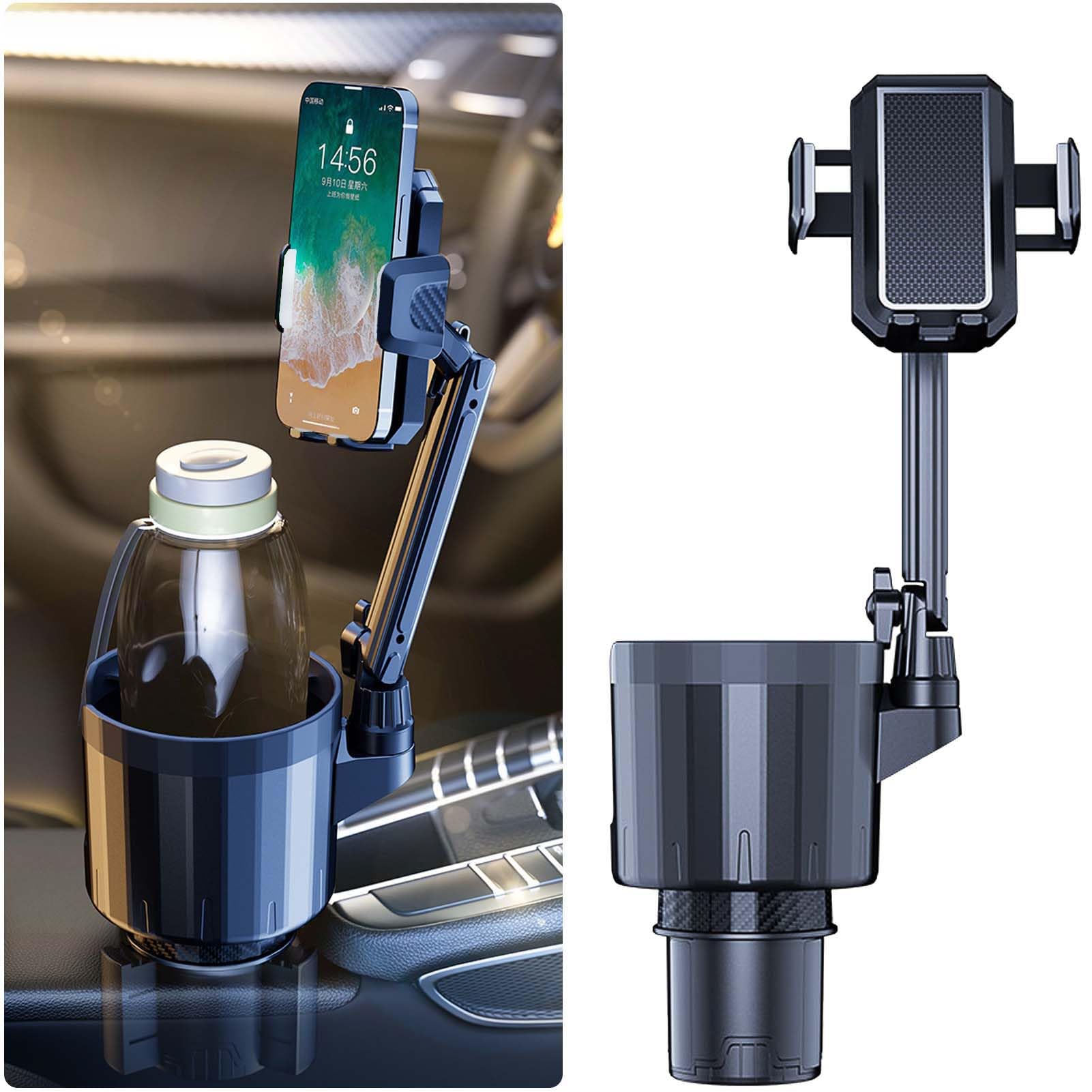 Portabicchieri Auto,2-in-1 Porta Tazze Auto Supporto Telefono Base Regolabile 360 ° Rotazione Estensore per portabicchieri per auto Per Tutti Gli Scopi Portabicchieri Auto