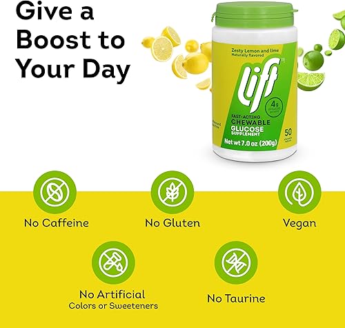 Vista 58 de Lift Glucosa, tabletas energéticas masticables de glucosa de acción rápida, limón y lima, tubo de 10 unidades (paquete de 12)