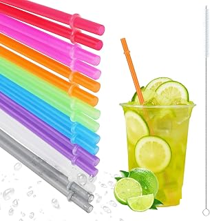 giteo bedding 16 Pcs Reusable Straws Plastic with Cleaner Brush, Multi-Color Long Smoothie Straw Drinking for Tumblers, Cups, Jars, Stanley, YETI, Starbucks (10.5 inch,Mix 8 color)