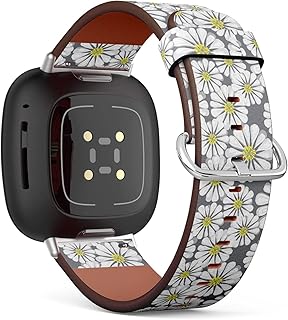CJBROES Replacement Leather Watch Band, Compatible with Fitbit Versa 3 and Fitbit Sense of Wristband Bracelet Accessory - Daisy Flowers