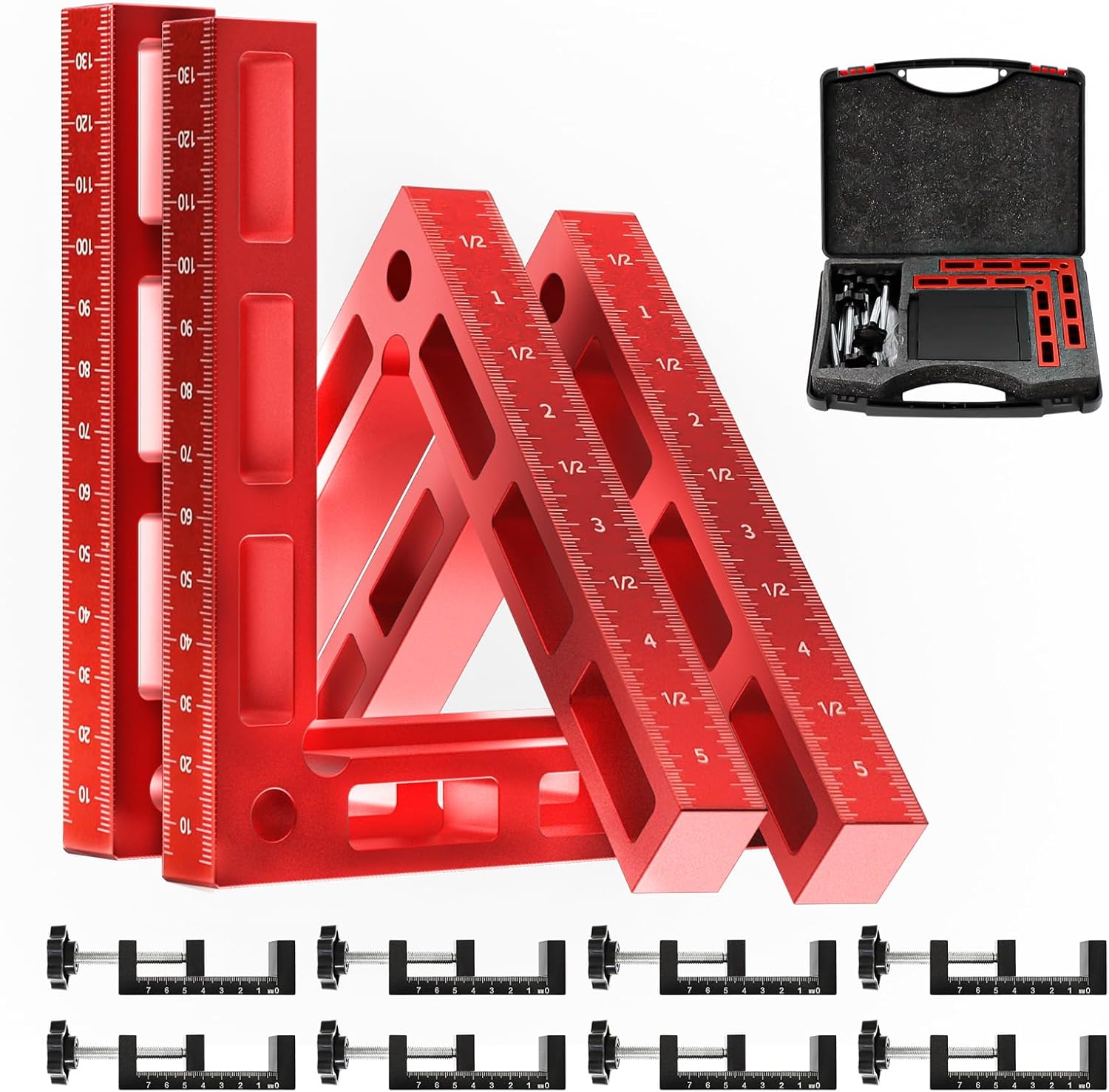 Corner Clamp for Woodworking, 4 Pack 5.5" Aluminum Right Angle Positioning Clamp, Positioning Squares for Picture Frame, Box, Cabinets, Drawers, Wood working tools (Style 2)