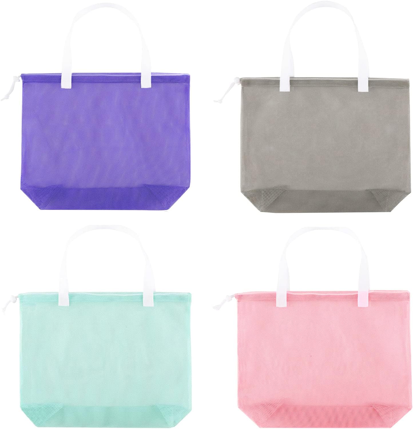 Hsmyank 4Pieces Cute Mesh Pool Tote Bags,Mesh Beach Bags With Drawsting For Swim Travel Party Black 16 5wx15lx4 3h C40