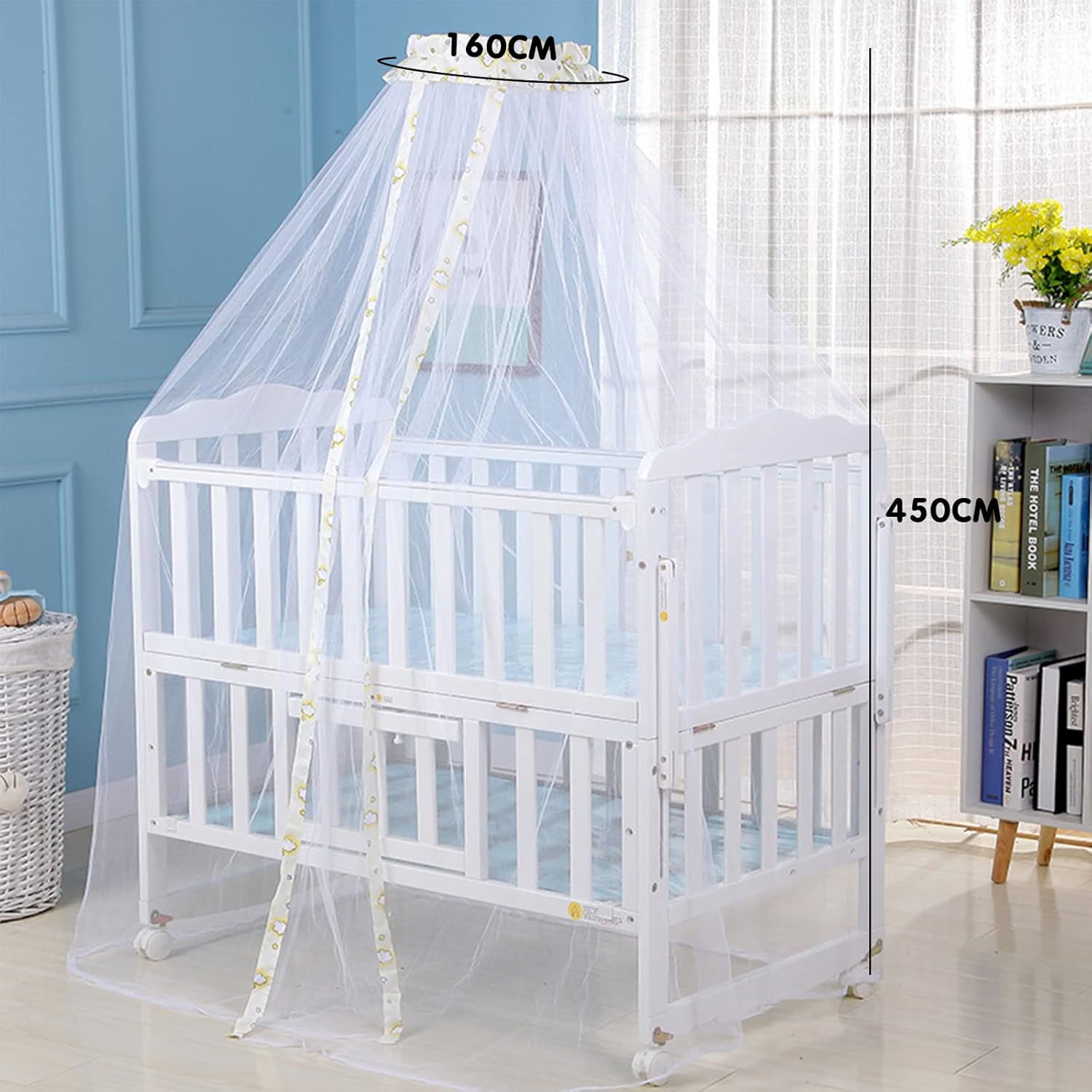 Crib Dome Mosquito Net, Universal 160x450cm Lace Decorative Toddler Bed Crib Canopy Netting for Baby Cribs, Breathable Mesh to Keep Mosquitos Away