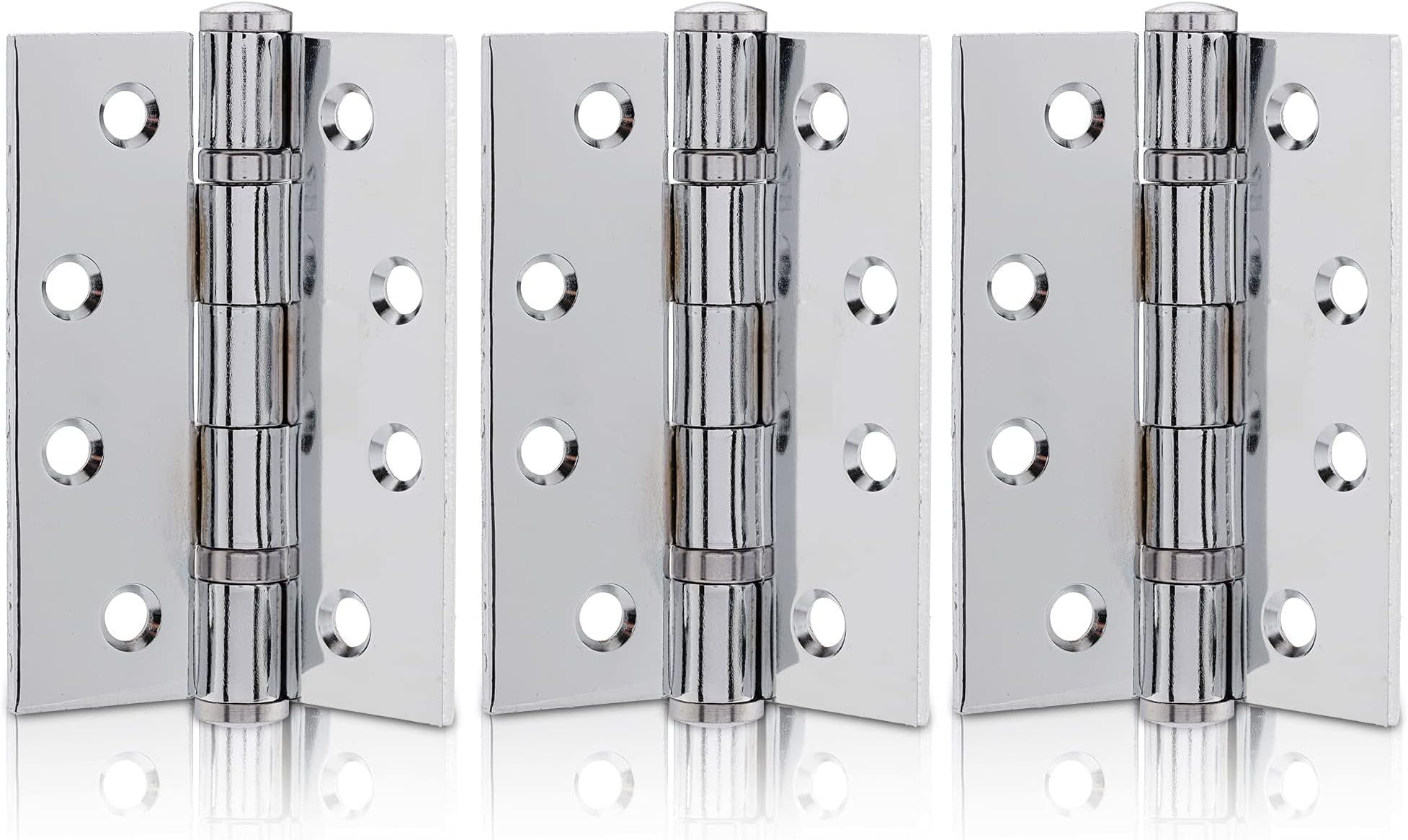 โ XFORT 4 Inch (100mm) Ball Bearing Door Hinges in Polished Chrome, Internal Door Hinges for Wooden Doors - 3 Pack