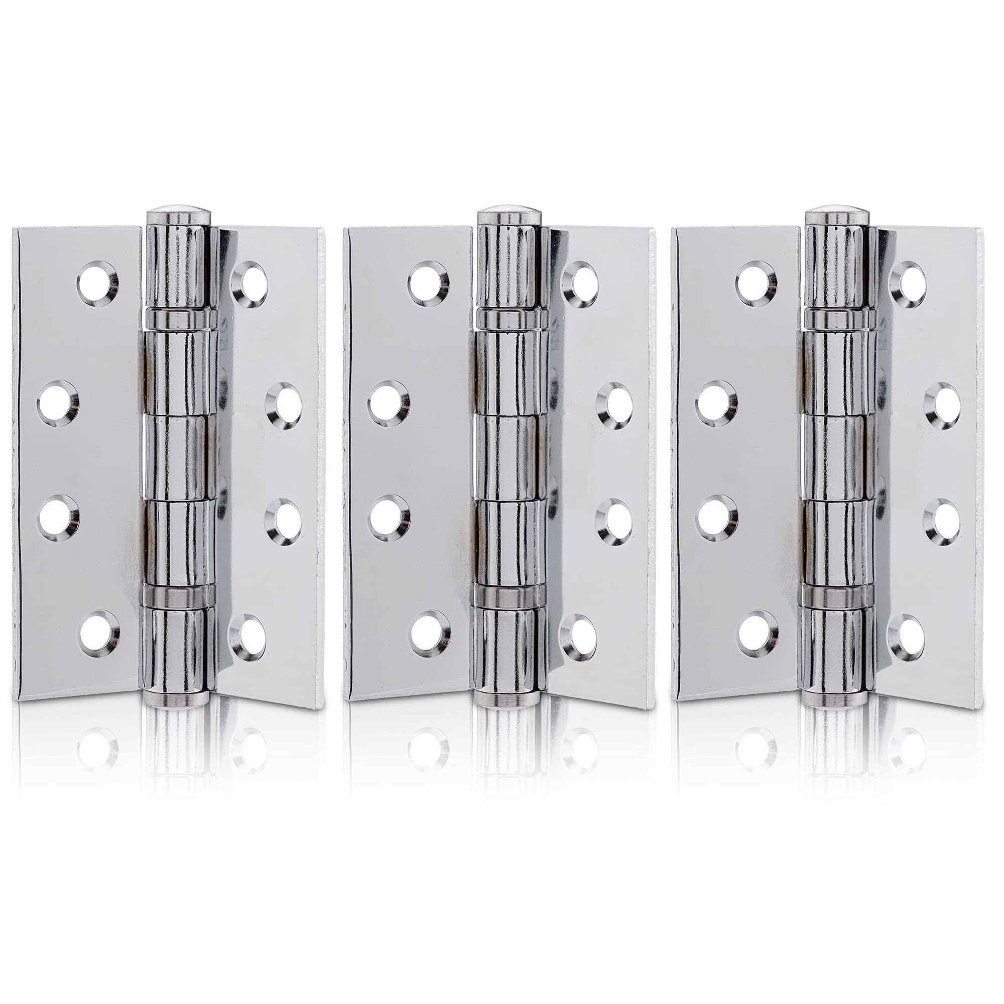 Xfort Polished Chrome 4 Inch (100Mm) Ball Bearing Hinges, Steel Door Hinge For Wooden Doors (1.5 Pairs)