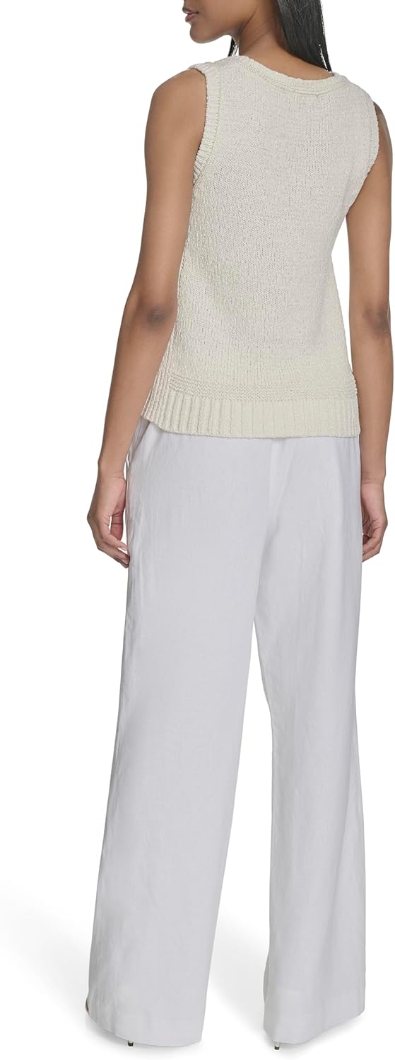 Halston Womens Sleeveless Scoop Neck Cotton Poly Top - Image 4