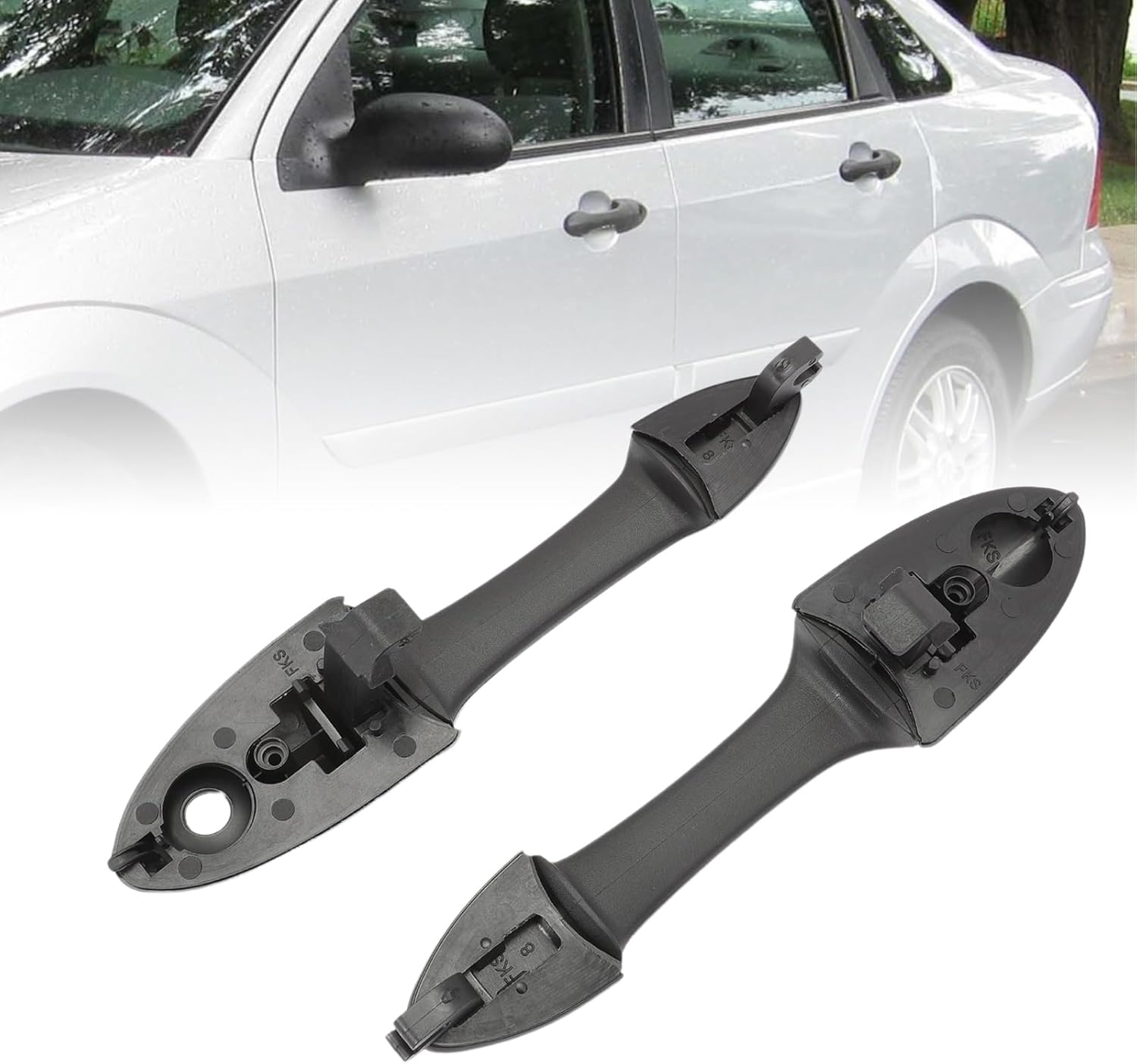 2Pcs Front Left and Right Side Exterior Door Handle Fits for 2000-2007 Focus Left Drive & Right Passenger Side Door Handle Smooth Black Replaces 79354, FO1310141, YS4Z-5420966-AAA, YS4Z-5422404-AAA