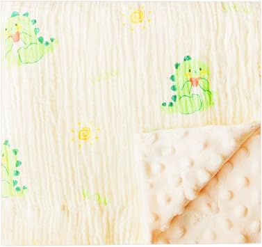 Muslin Baby Blanket Soft Double Layer 100% Muslim Cotton Plush Fluffy Dotted Fleece Back Swaddle Blankets Neutral Receiving Bassinet Bed Nursery Quilt for Babies Toddler Girls Boys 30 x 40 Inches
