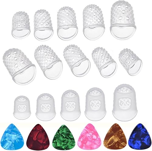Gitarre Fingertip Protektoren  15A pcs klar Silikon Finger Guards GrA AYen  L M S XS XXS  und verschiedene Gitarre Plektrum Plektron Picks  fA r Ukulele E-Gitarre Starter und andere Saiten Instrument
