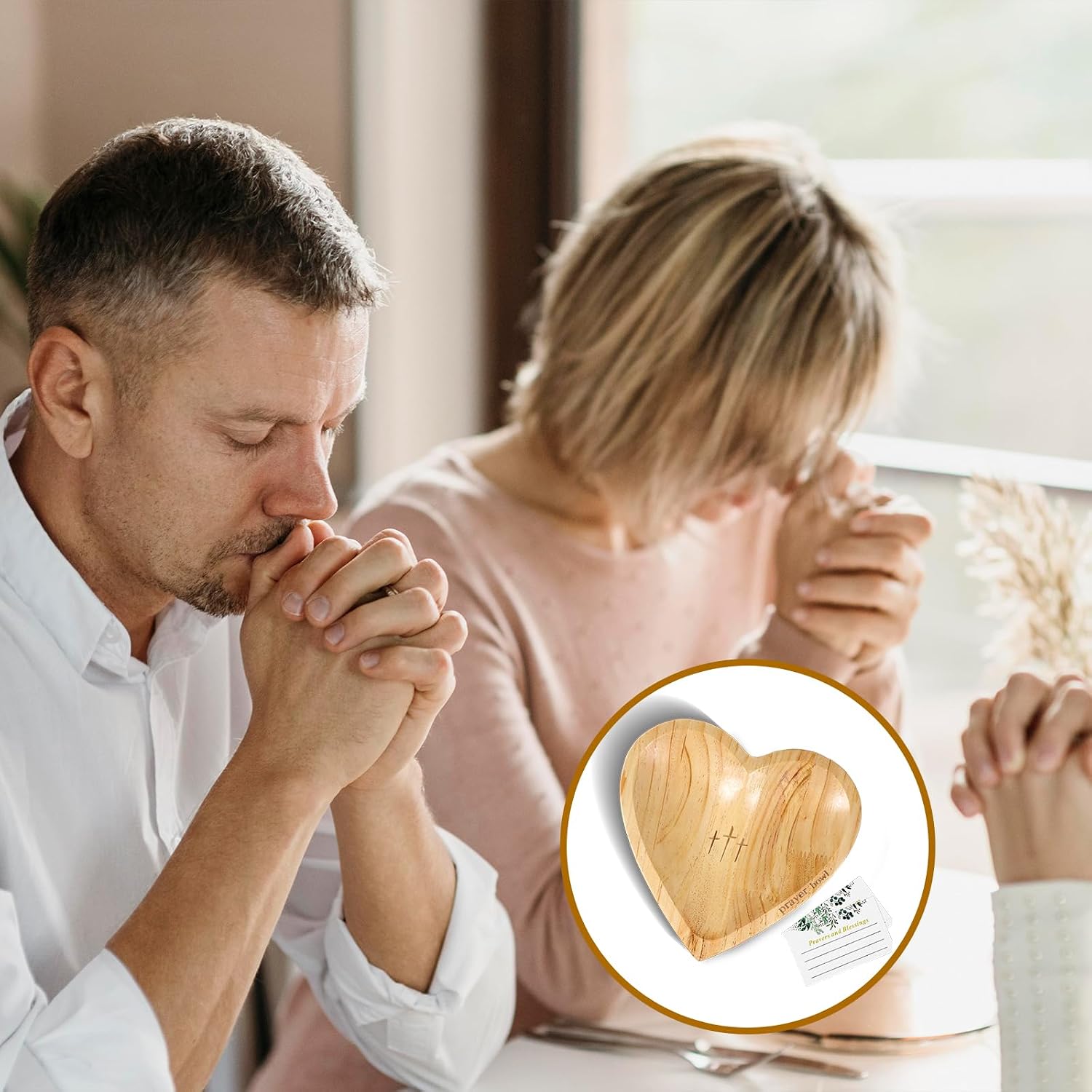 Dimeho Heart Prayer Bowl Wooden Handcrafted Prayer Dough Bowl with Cards