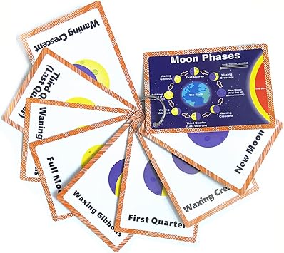 Set of Moon Phase Flash Cards for Toddlers9 Count | Kids Learning Flashcard & Montessori Pocket Cards | Perfect for Pre-K Decor Background Wall Stickers, Teacher/Autism Therapists Tools