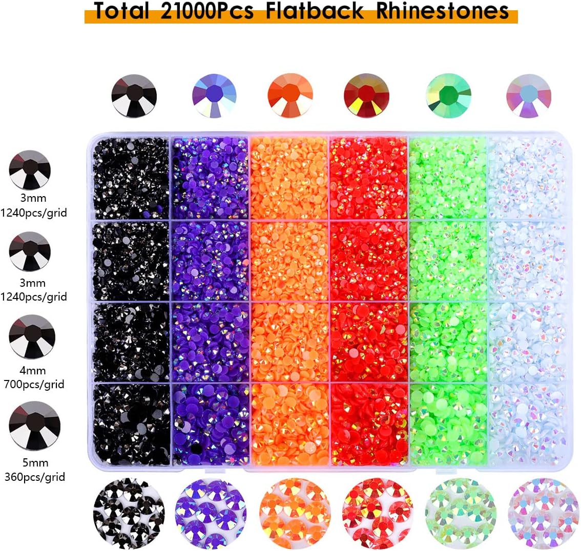 42000 Pcs Rhinestones Flat Black Resin Jelly Crystal Gemstones for Crafts Nails Makeup Tumbler Shoes DIY Decoration(Halloween Rhinestones+Jelly Rhinestones)