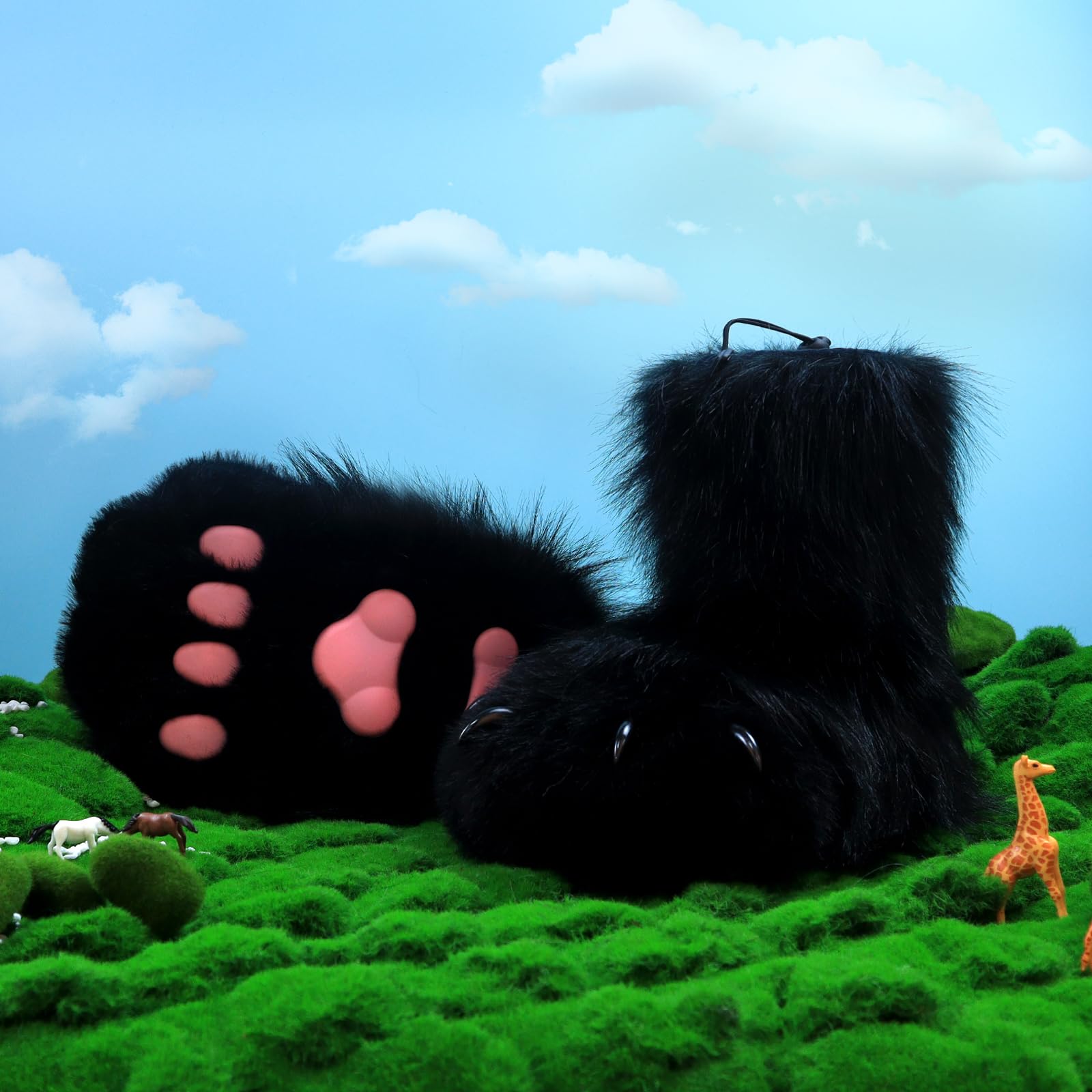 Pelzige Kunstpelz Schuhe Tier Katze Fuchs Pfote Hausschuhe Fursuit Plüsch Fuzzy Fluffy Warm Kralle Stiefel Kostüm Zubehör