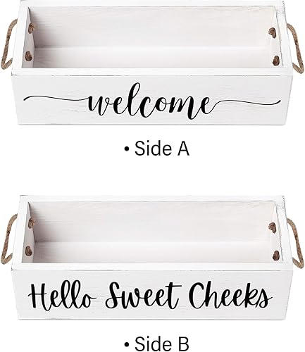 Miniatura 5 de Welcome Hello Sweet Cheeks, caja de almacenamiento de madera, cesta de papel higiénico, cesta de baño rústica, cesta de inodoro, organizador de