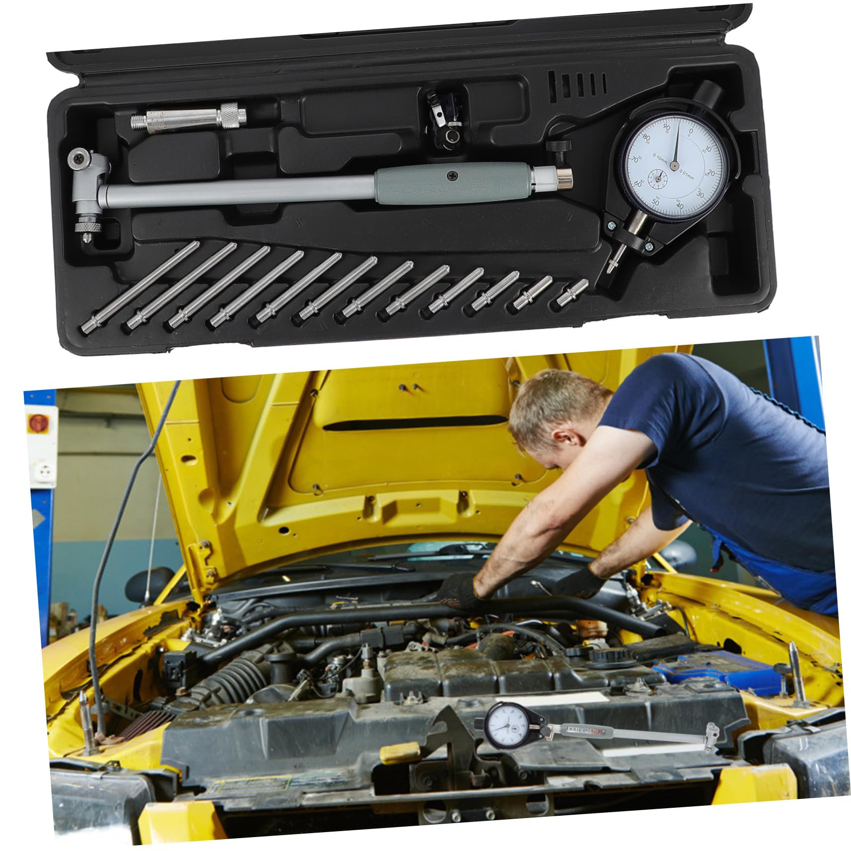 ULTECHNOVO Calibre de Orificios de Medición Manual de Precisión, 50-160mm, 0,01mm, Acero, para Reparación de Vehículos | Acero Negro, 1 Juego, Medición Manual Precisa, Uso en Reparación de Vehículos