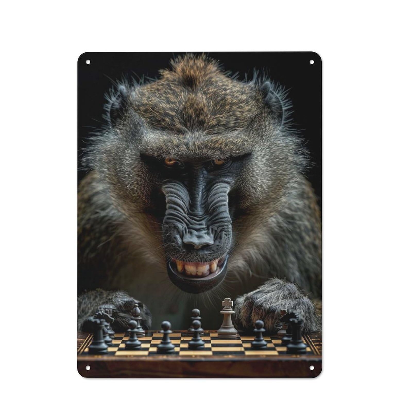 Junmoney Style-4 Baboon Chess Retro Tin Wall Plaque 40X30cm For Hobby Room Or Studio, For Garage, Workshop And Man Cave Decoration
