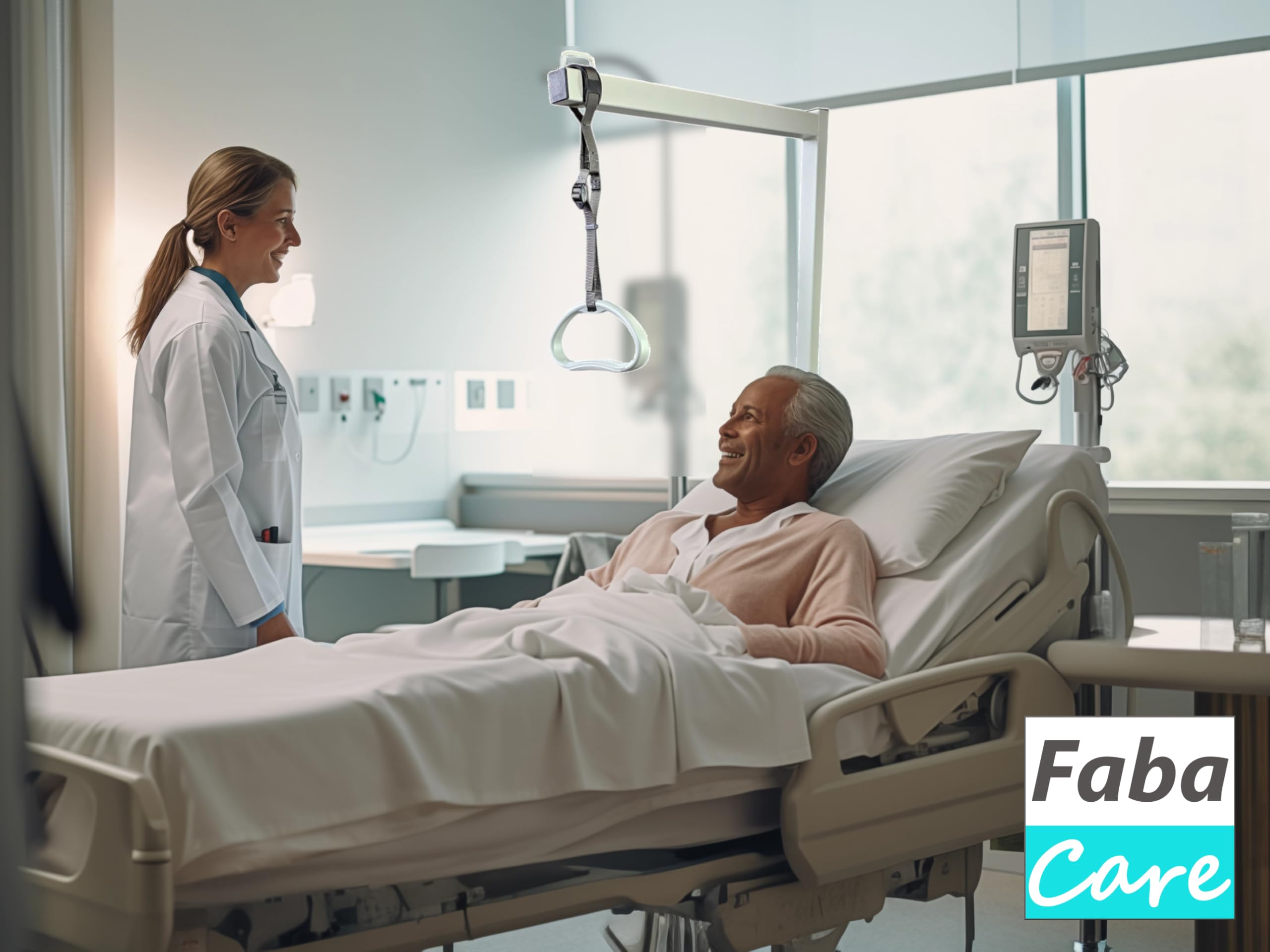 FabaCare Bettgalgen mit Trapezgriff, Mobile Aufstehhilfe, Aufrichthilfe für Bett, verstellbare Griffhöhe, Bettgriff, Bettaufrichter bis 100 kg