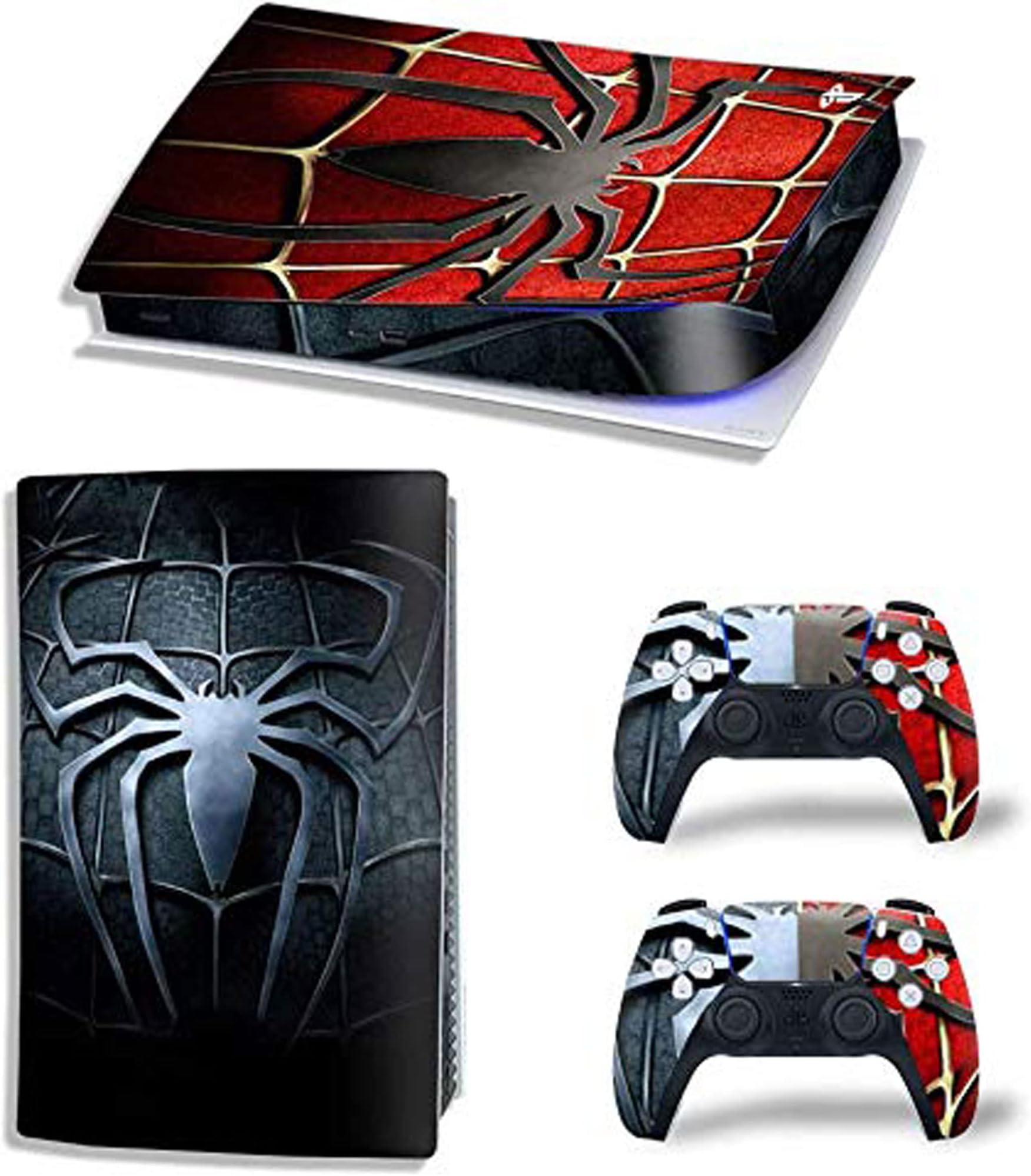 ELTON PS5 Skin Protective Wrap Cover Vinyl Sticker Decals for PlayStation 5 Disk Version Console and Two Dual Sense 5 Sticker Skins Black PS5 Skin Console and Controller design206 [video game](Spider Man - 3)