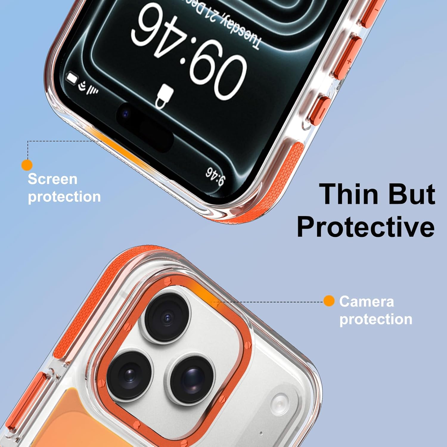 Iridescent Case for iPhone 17 Pro Case with Stand [ Compatible with MagSafe ], Military Grade Heavy Duty Cover with Magnetic 360 Rotatable Ring Kickstand for Women Men, Holographic Orange