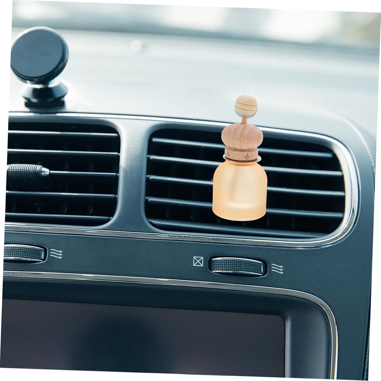 OUNONA 5Pcs Mini Frosted Glass Car Perfume Bottles Refillable Essential Oil Dispenser with Air Vent Clip Decorative Fragrance Holder for Aromatherapy Travel
