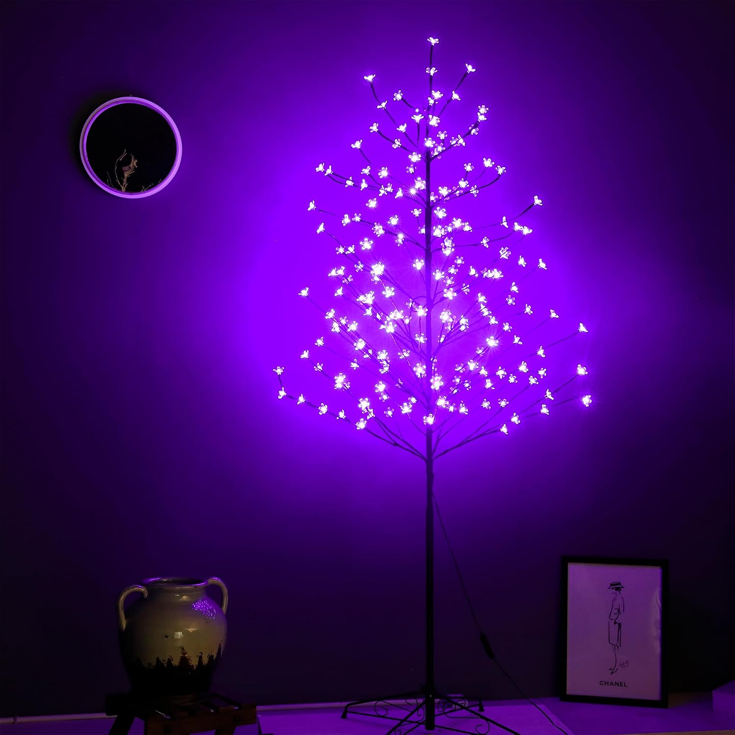 Sakura Cherry Blossom Tree Lights, 6.5FT Lighted Bonsai Tree, 208 LED Artificial Tree Decorations for Bedroom Home Office Party Wedding Christmas Decorations