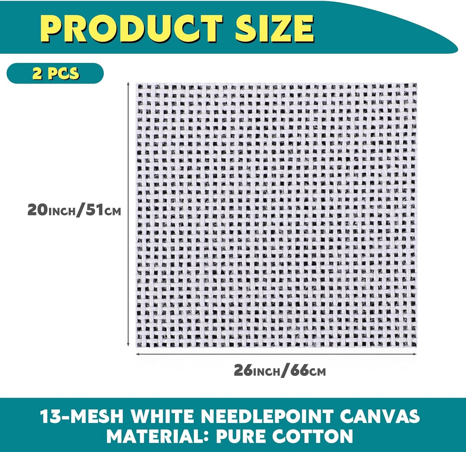 2 Pack Needlepoint Canvas 13 Mesh Blank White Canvas Pure Cotton Needlepoint Mesh Twist Interlock for Embroidery DIY Knit Crochet Projects Make Dividers (26 x 20 Inches)