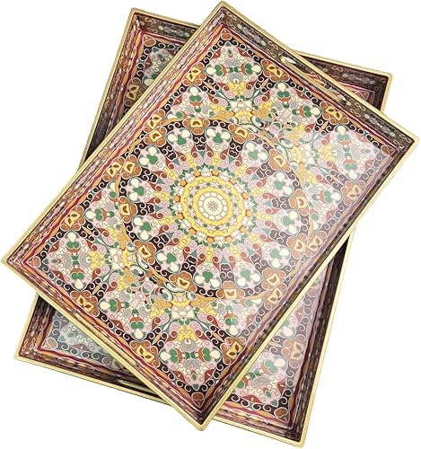 Miniatura 6 de Bandeja decorativa de mármol azul, bandeja grande para servir con asas, bandeja rectangular de plástico Morden para mesa de café, sala de estar