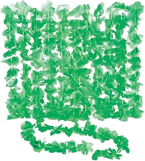 Fun Express Green Flower Lei – Bright and Vibrant Tropical Floral Necklaces for Luau Parties – Hawaiian-Themed Events Beach Celebrations & Summer Fun – Themed Decor Gifts Party Favors – 12 Pieces