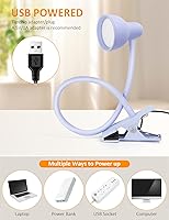 Vista 7 de Clip on Lamp USB Reading Light, 3 Color Modes, 10 Brightness Dimmable, Flexible Gooseneck Desk Lamp with Clamp, Eye Care Clip on Light for Bed
