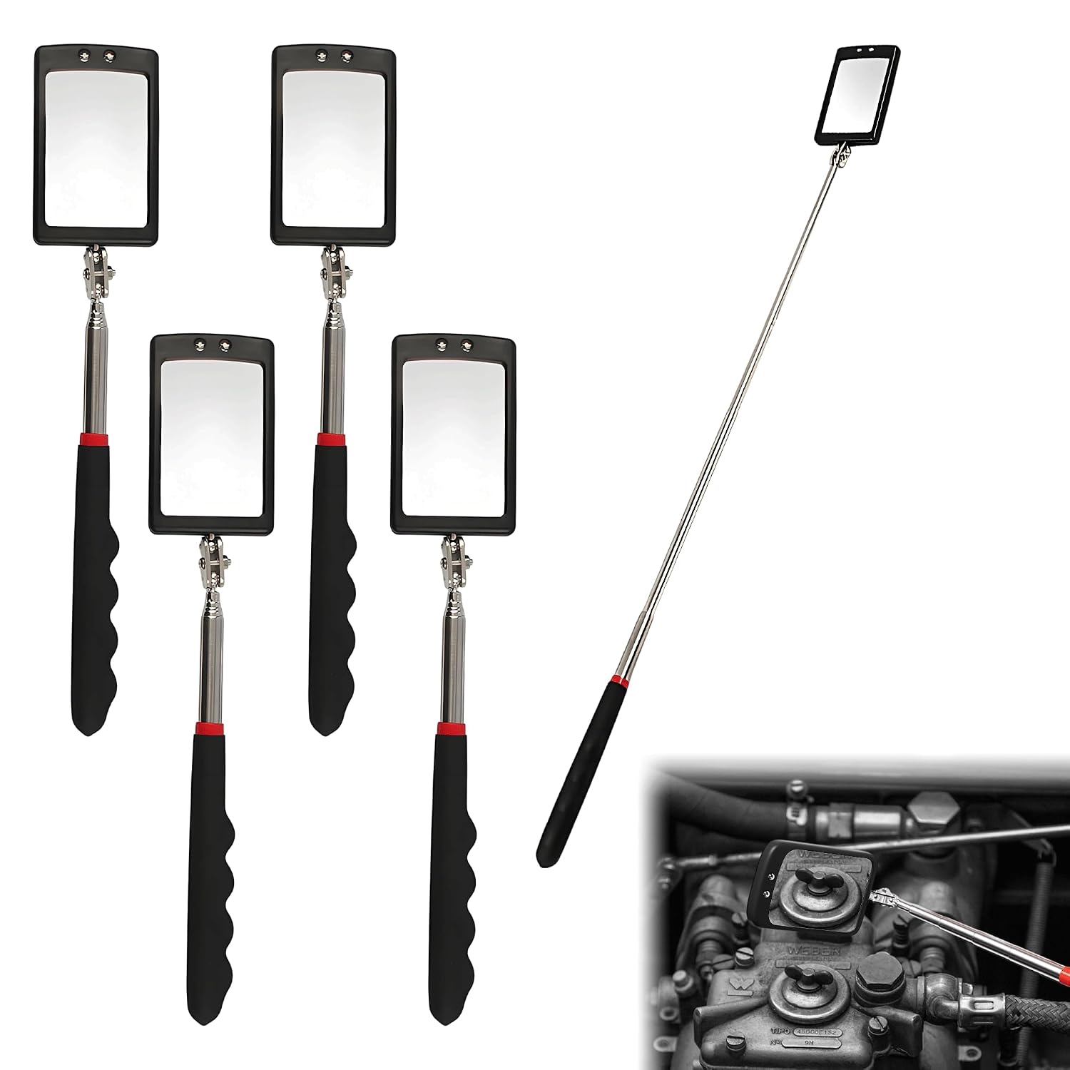 5 Pcs LED Telescoping Inspection Mirror,Retractable LED Mechanical Mirror Tool,Under Vehicle Inspection Mirror,Car Visual Reflector,Retractable for Checking Observing Vehicle Small Parts