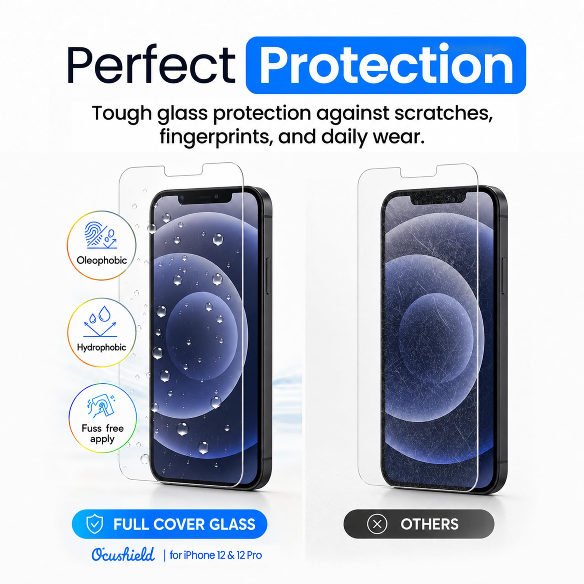 Ocushield Protector de pantalla de vidrio templado antiluz azul para iPhone 12 | iPhone 12 Pro de 6.1 pulgadas - Protege tus ojos reduce las migrañas y mejora el sueño