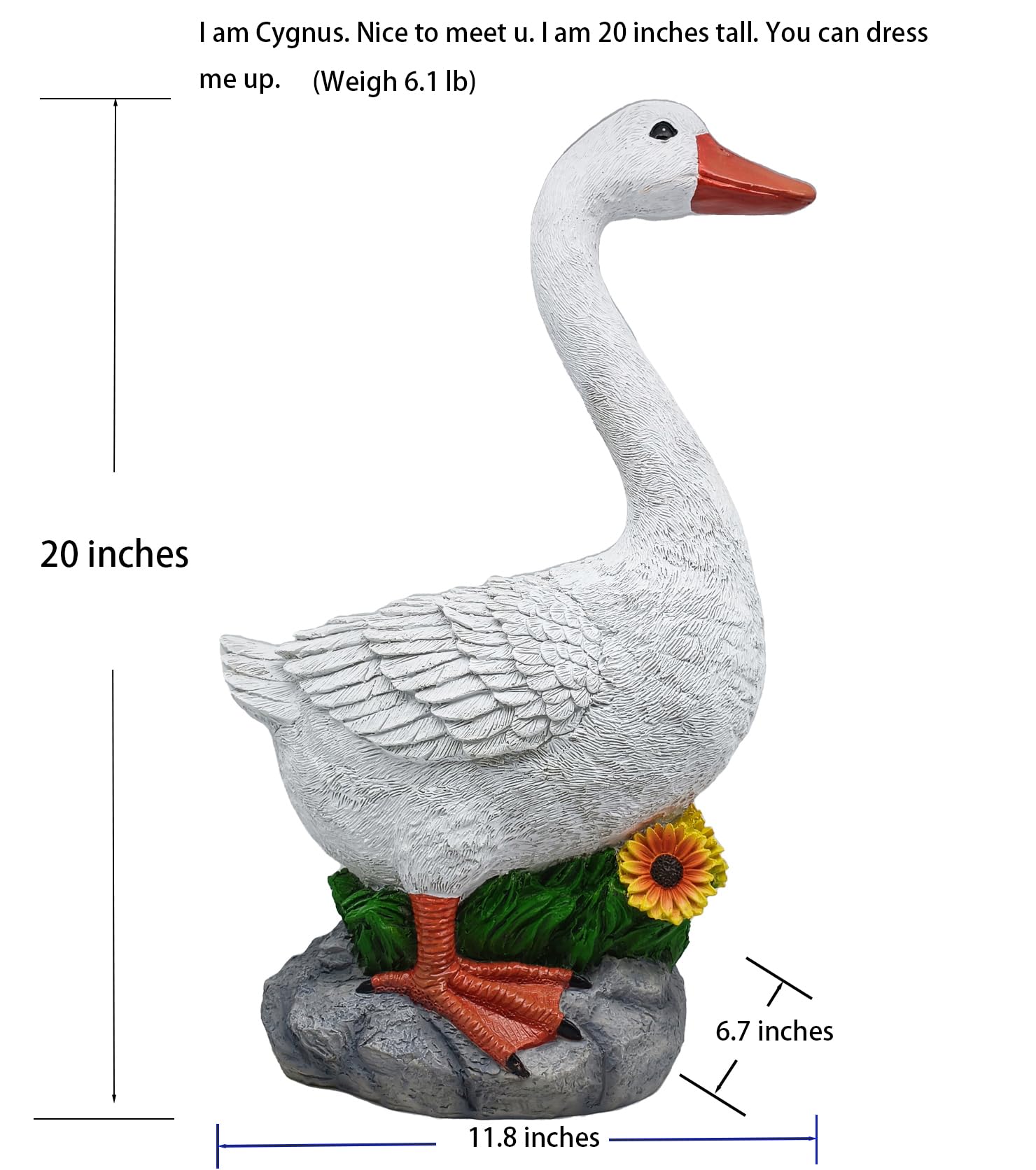GGTown TM statuetka gęsi na ganku łabędzia, duża żywica ogrodowa dekoracja podwórka, rzeźba, wysoka figurka 50 cm, kaczka, wewnątrz i na zewnątrz, od GGTown TM
