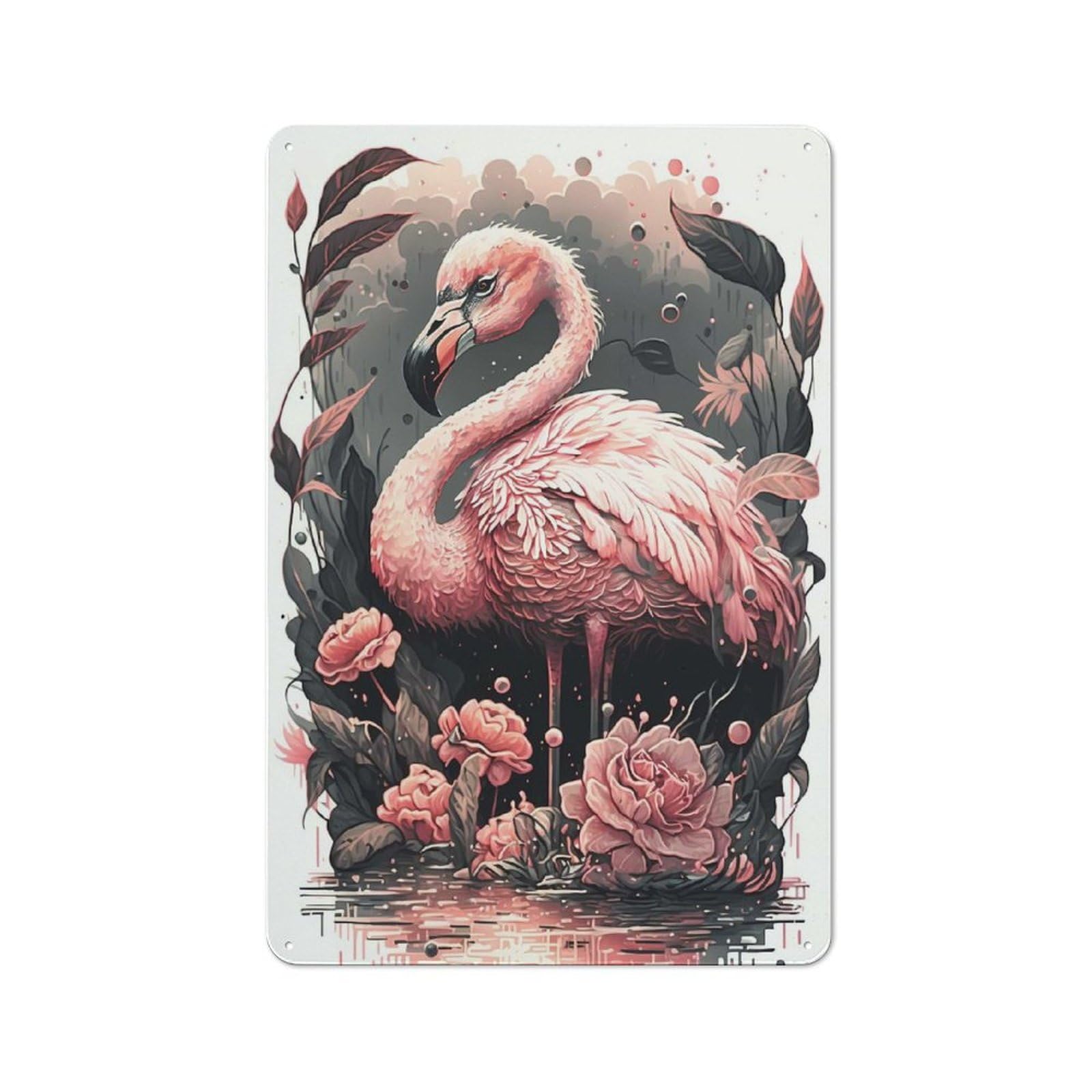 Clean Industrial Flamingo Illusion Decorative Metal Plaque 30x20cm, Loft Wall Plaque for Modern Home, Workshop, Office Or Cafe