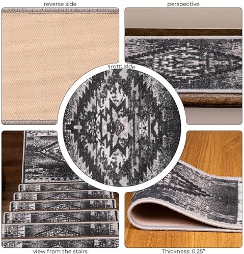 Miniatura 6 de Benissimo Alfombra de peldaños de escalera 151 con aterrizaje resistente al deslizamiento diseño moderno impreso camino suave para peldaños de