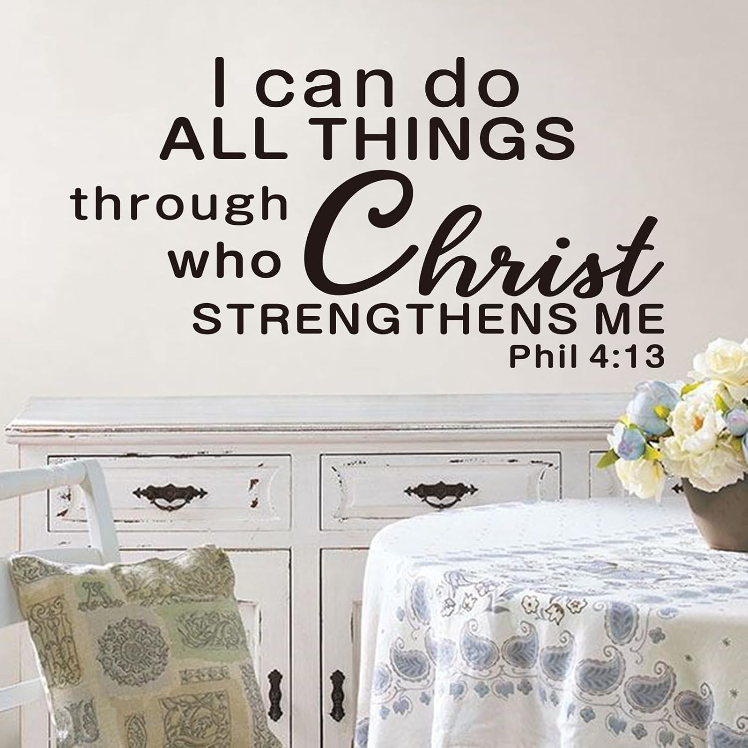 Christian Wall Decals for Living Room: Bible Verse Inspirational Quotes Bedroom Bathroom Vinyl Art Wall Stickers - I Can Do All Things Through 36.2" X 19"