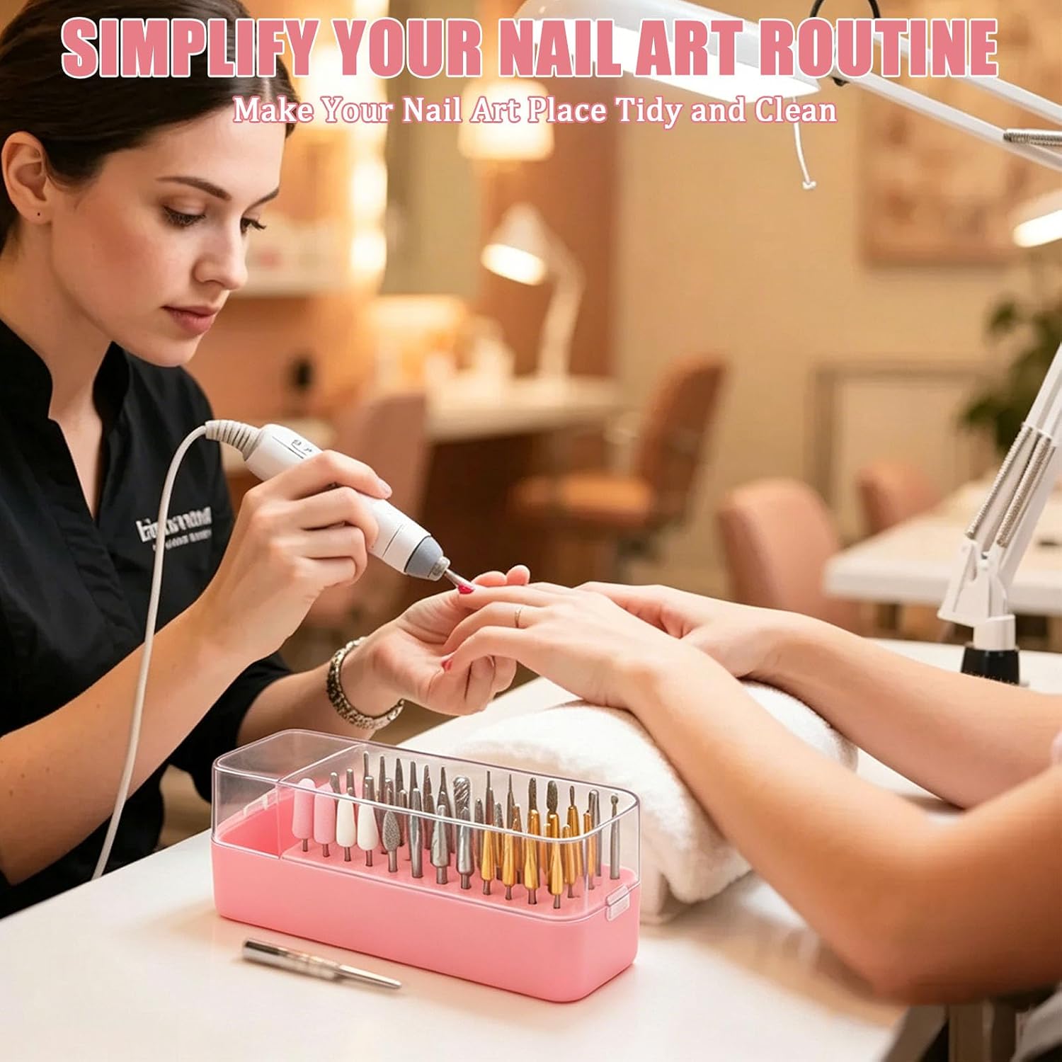 Nail Drill Bit Organizer, Nail Drill Bits Holder Case for Desk, Portable Nail Bit Holder with Storage Slots, Nail Tool Organizer Box for Manicure Bits, Nail Tech, Salon, Travel and Home Use image 4