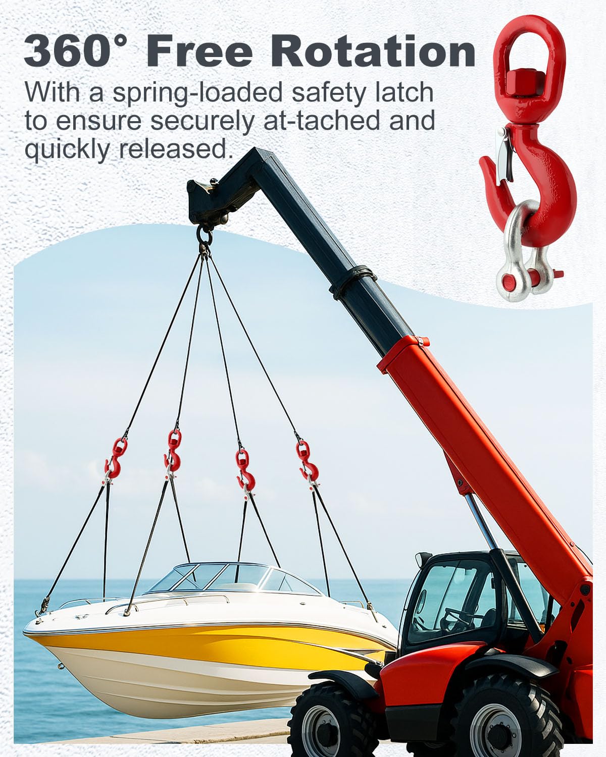 2 Ton Swivel Lifting Hook with 1/2'' D Ring Shackles, Heavy Duty Alloy Steel Lifting Hooks for Tow Strap/Winch/Traction Steel Wire/Vehicle Recovery, 4400 Lbs Safety Load Limit - Image 3