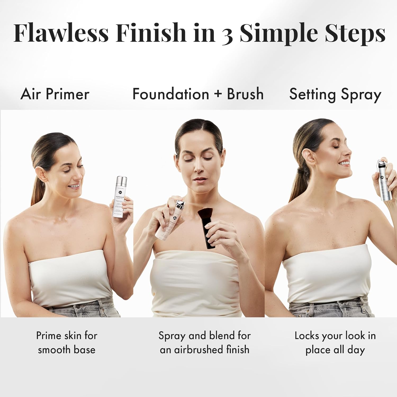 Magic Minerals AirBrush Foundation System by Jerome Alexander - Complete 5pc Spray Makeup Set with Foundation, Primer, and Setting/Finishing Spray - for Smooth, Radiant Skin (Light Medium) - Image 5