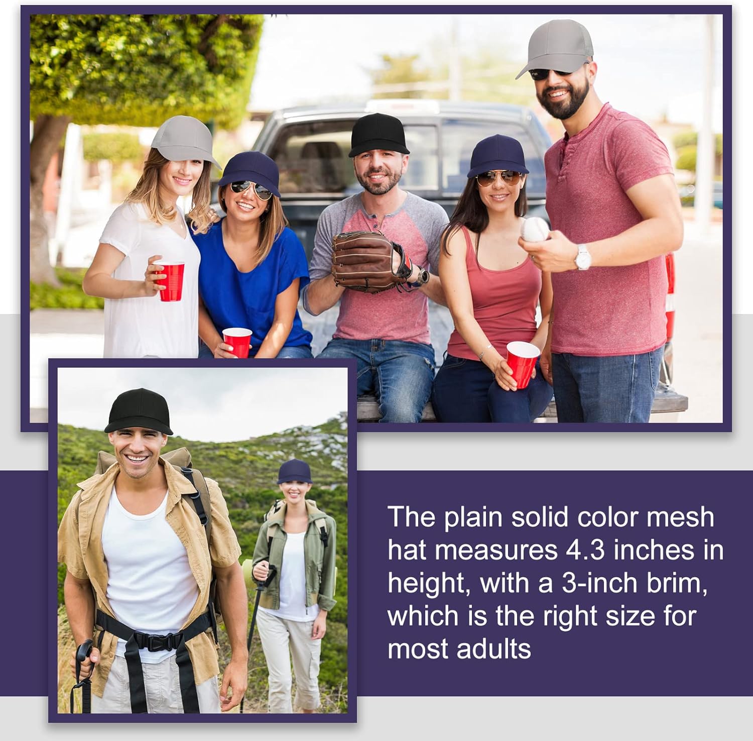 Jecery 15 Pack Unisex Mesh Trucker Hat Baseball Cap Bulk Adjustable Plain Blank Solid Color Polyester Hat for Men Women, Bulk Gifts for Church Men's Ballcap, Black, Navy, Gray - Image 4