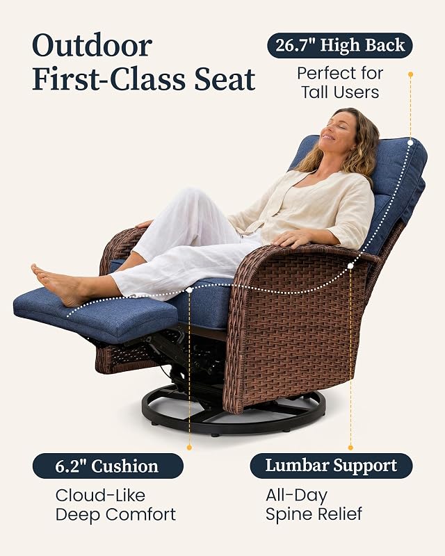 VELSCAPE Resort-Grade Outdoor Swivel Recliner, 6.2" Ultra Thick Cushions image 4